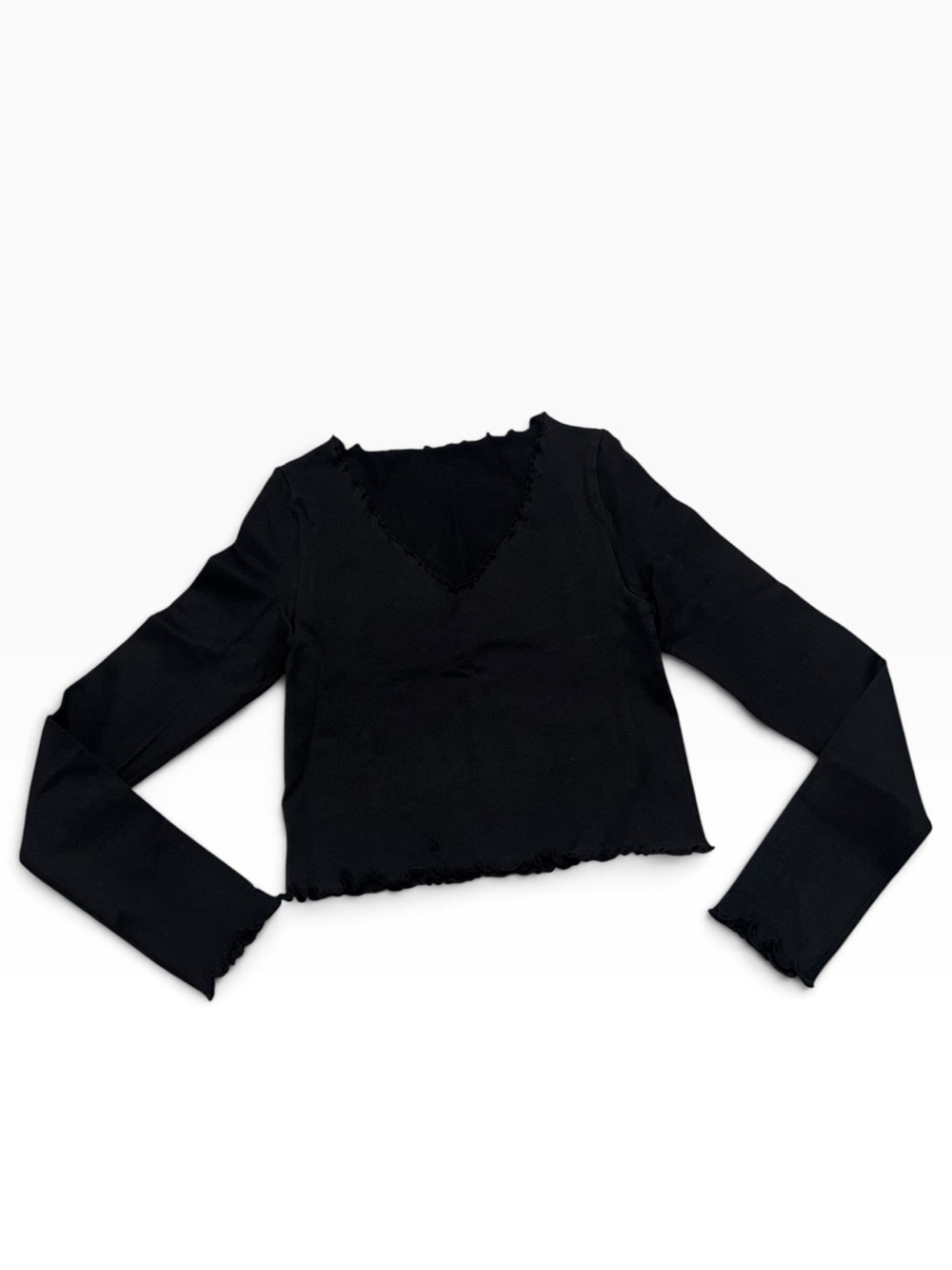 OQQ Ribbed Lettuce-Edge Long Sleeve Crop Top NWOT Size Small